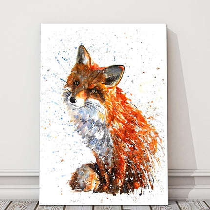 Fox watercolour paint splash white background canvas picture print
