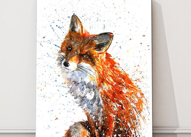 Fox watercolour paint splash white background canvas picture print