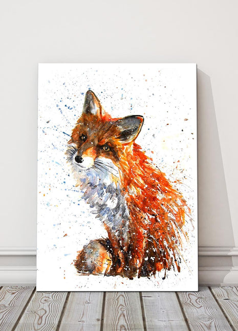 Fox watercolour paint splash white background canvas picture print