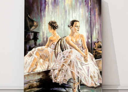 Ballerina sitting near a mirror. print of an oil painting onto a canvas picture