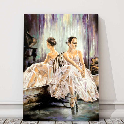 Ballerina sitting near a mirror. print of an oil painting onto a canvas picture