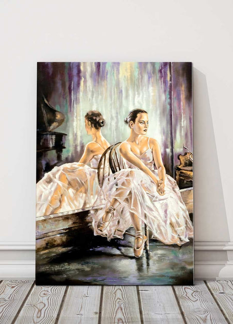 Ballerina sitting near a mirror. print of an oil painting onto a canvas picture