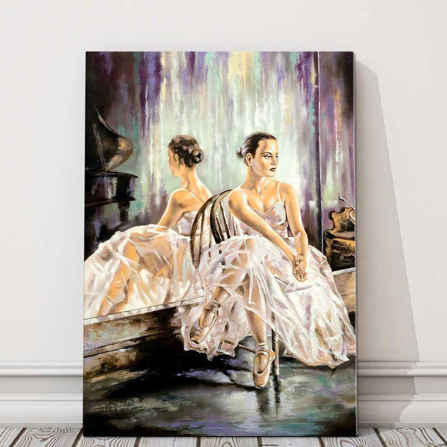 Ballerina sitting near a mirror. print of an oil painting onto a canvas picture