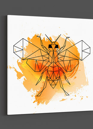 Polygonal bee on an orange watercolour background. Canvas picture print Wall art