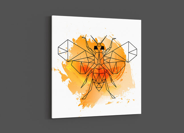 Polygonal bee on an orange watercolour background. Canvas picture print Wall art