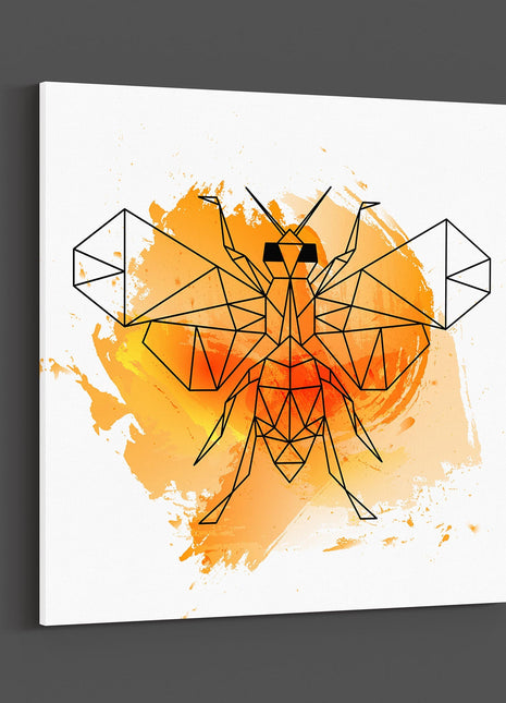 Polygonal bee on an orange watercolour background. Canvas picture print Wall art