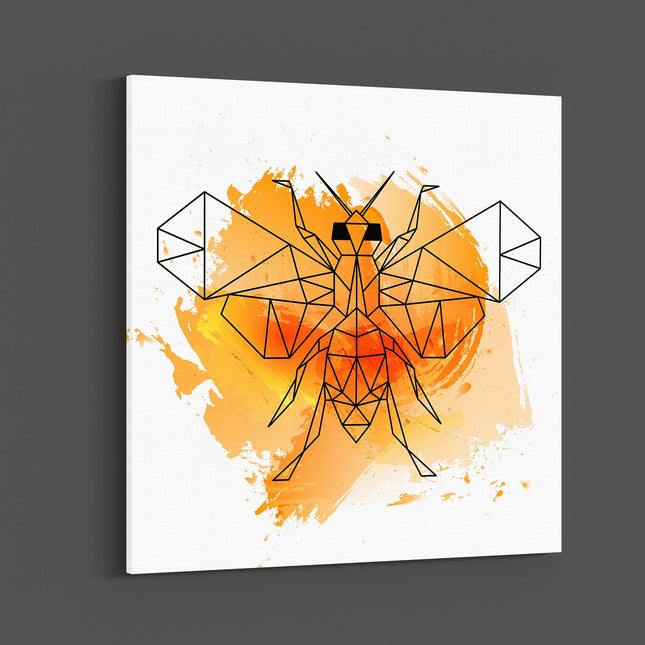 Polygonal bee on an orange watercolour background. Canvas picture print Wall art