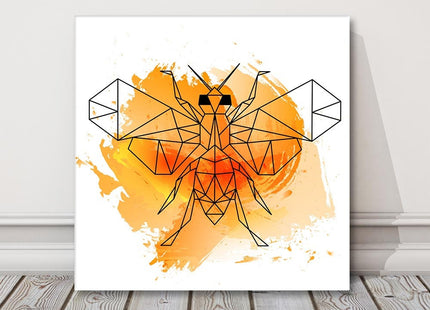 Polygonal bee on an orange watercolour background. Canvas picture print Wall art