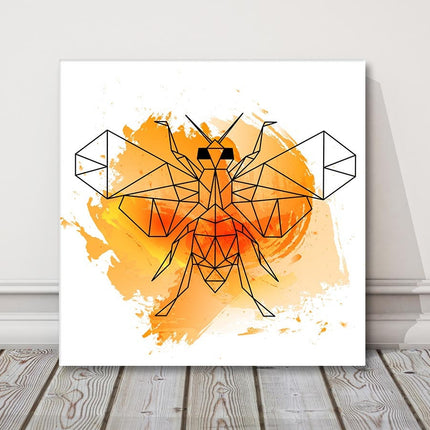 Polygonal bee on an orange watercolour background. Canvas picture print Wall art