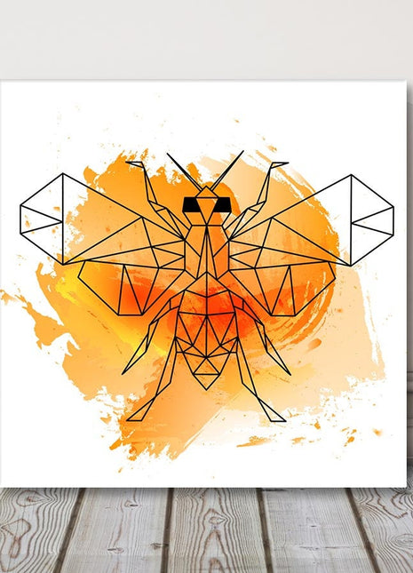 Polygonal bee on an orange watercolour background. Canvas picture print Wall art