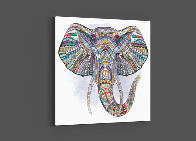 Ethnic patterned head of elephant. Indian, crown canvas picture print