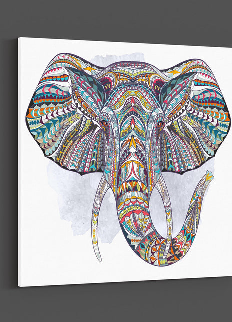 Ethnic patterned head of elephant. Indian, crown canvas picture print