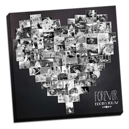heart shape canvas picture print my photos in a heart with black background