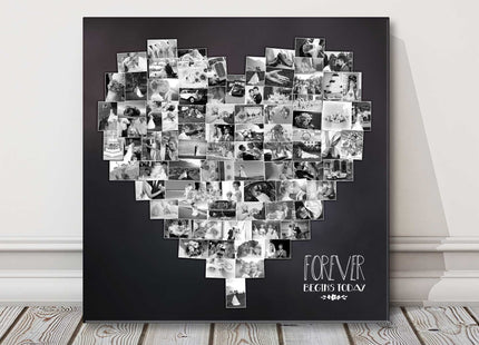 heart shape canvas picture print my photos in a heart with black background