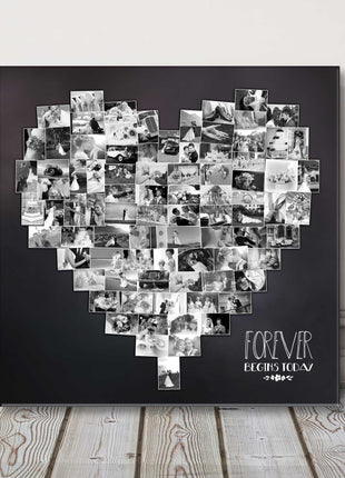 heart shape canvas picture print my photos in a heart with black background