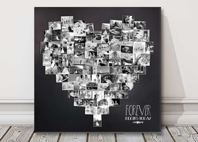 heart shape canvas picture print my photos in a heart with black background