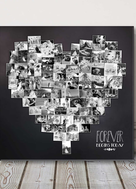 heart shape canvas picture print my photos in a heart with black background