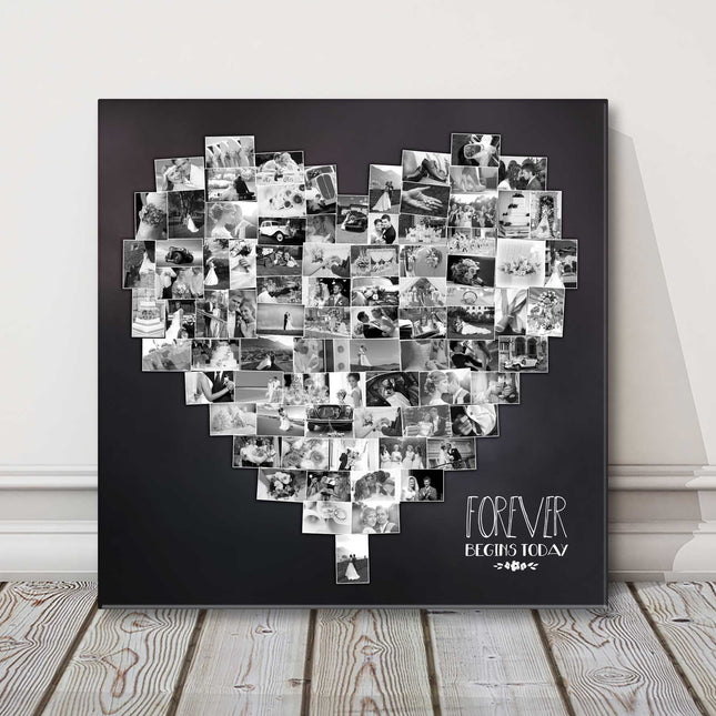 heart shape canvas picture print my photos in a heart with black background