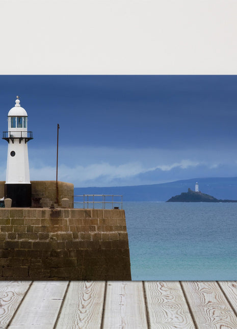 St Ives lighthouse, with Godrevy in background , Cornwall canvas picture print