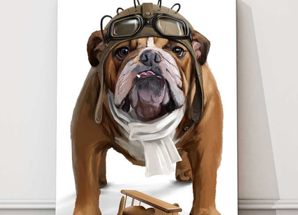 English bulldog Aviator watercolor painting canvas picutre print