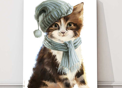 Kitten dressed for winter. Canvas picture print. Available in a choice of sizes.