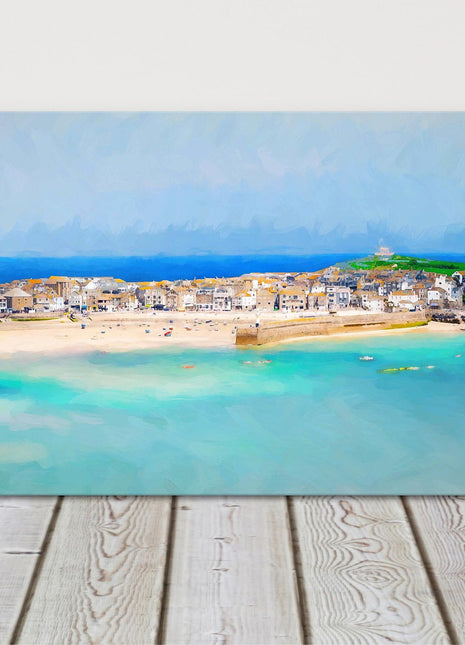 St Ives harbour, Cornwall. Panoramic painting, canvas picture print