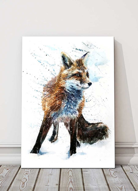 Fox painting watercolour paint splash on a white background canvas picture print