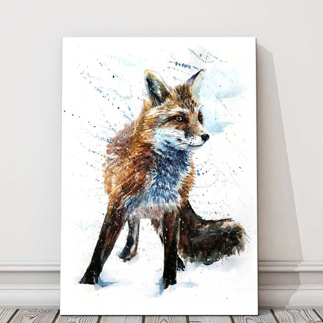 Fox painting watercolour paint splash on a white background canvas picture print