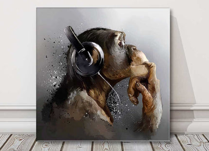 Chimpanze with headphone monkey watercolour art canvas picture print