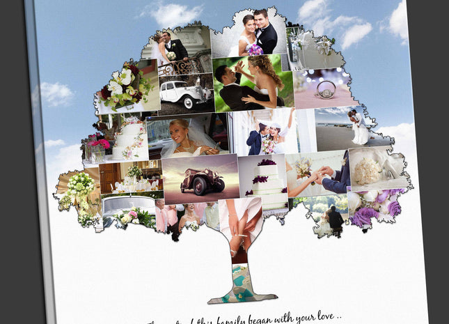Tree shape collage canvas picture print Family Tree