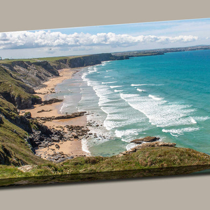 Watergate bay, Cornwall view from cliff tops. Panoramic canvas picture print