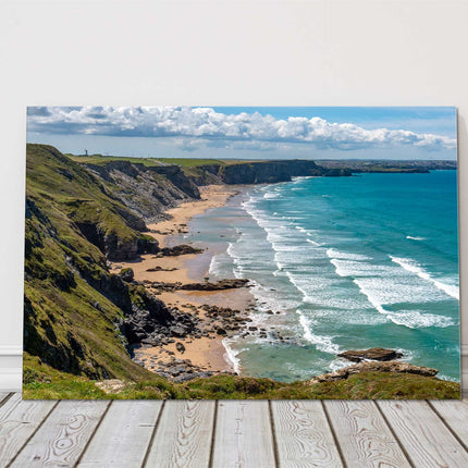 Watergate bay beach, North Cornwall picture canvas print near newquay far end