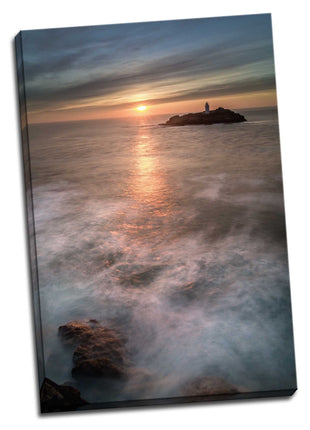 Godrevy lighthouse near St Ives Cornwall Canvas picture print sunset portrait