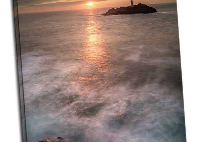 Godrevy lighthouse near St Ives Cornwall Canvas picture print sunset portrait
