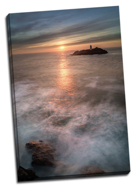 Godrevy lighthouse near St Ives Cornwall Canvas picture print sunset portrait