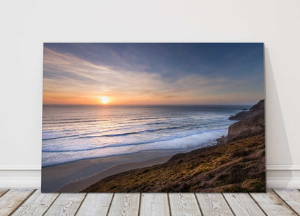 Sunset on Cornwall Coast Canvas picture print. Coastal image
