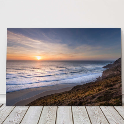 Sunset on Cornwall Coast Canvas picture print. Coastal image