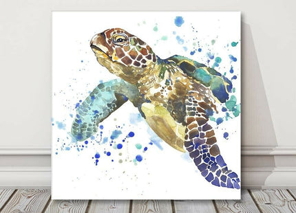 sea turtle painting with paint splash white background canvas picture print