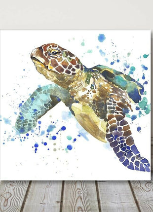 sea turtle painting with paint splash white background canvas picture print