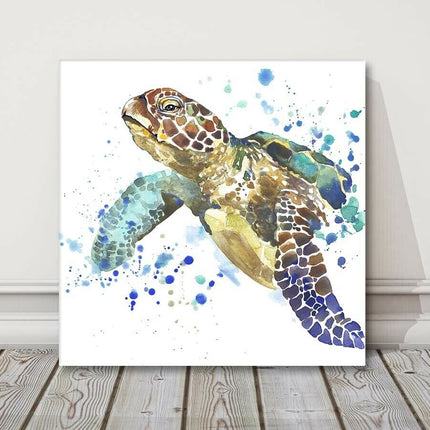 sea turtle painting with paint splash white background canvas picture print