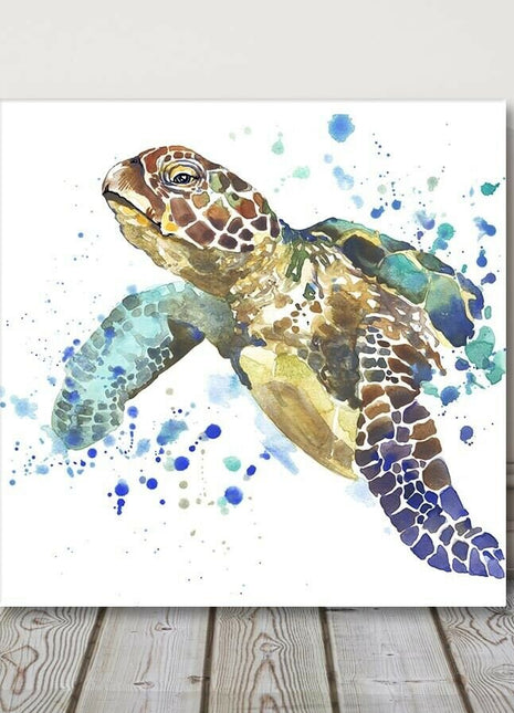 sea turtle painting with paint splash white background canvas picture print