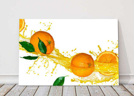 Orange juice splashing on white background printed canvas picture print