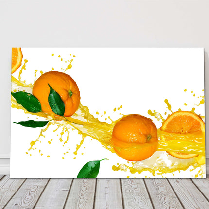 Orange juice splashing on white background printed canvas picture print