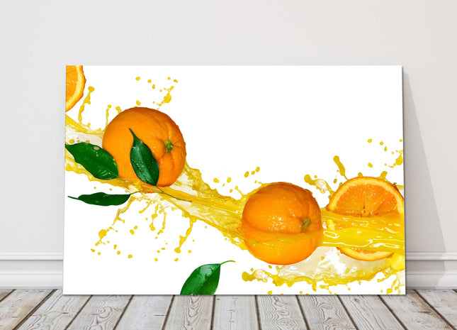 Orange juice splashing on white background printed canvas picture print