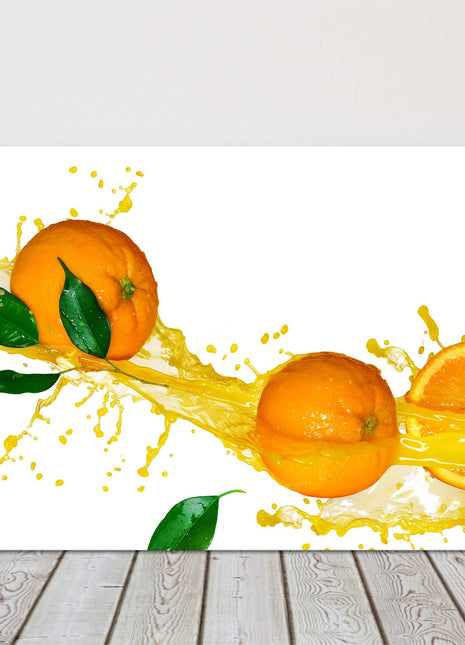 Orange juice splashing on white background printed canvas picture print