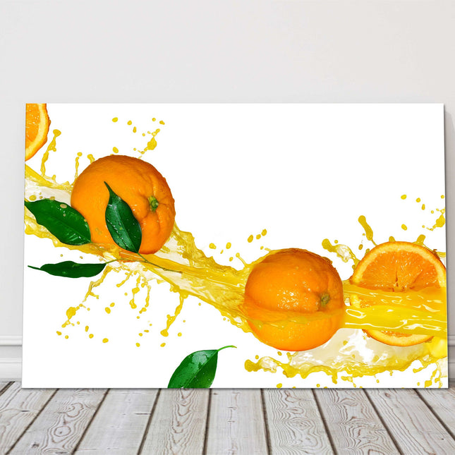 Orange juice splashing on white background printed canvas picture print