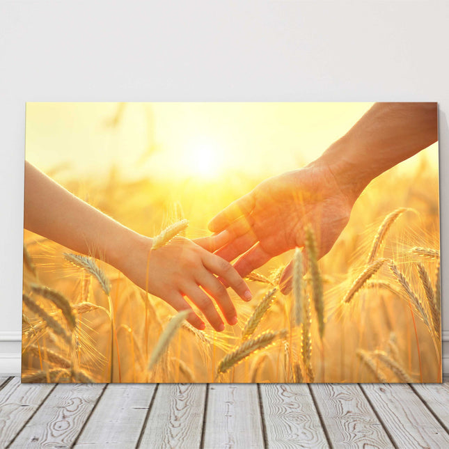 Romantic walk in the sunset. Printed canvas picture print