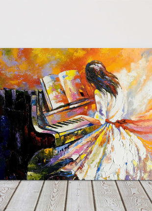 The Girl playing on the Piano, oil painting, printed canvas picture print