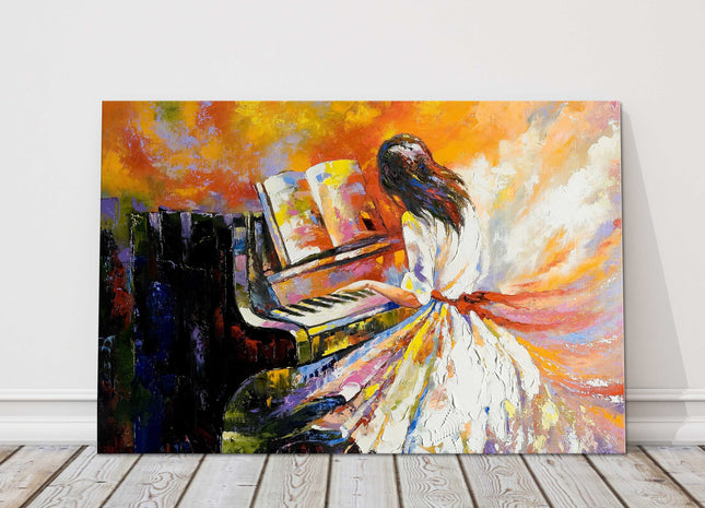 The Girl playing on the Piano, oil painting, printed canvas picture print