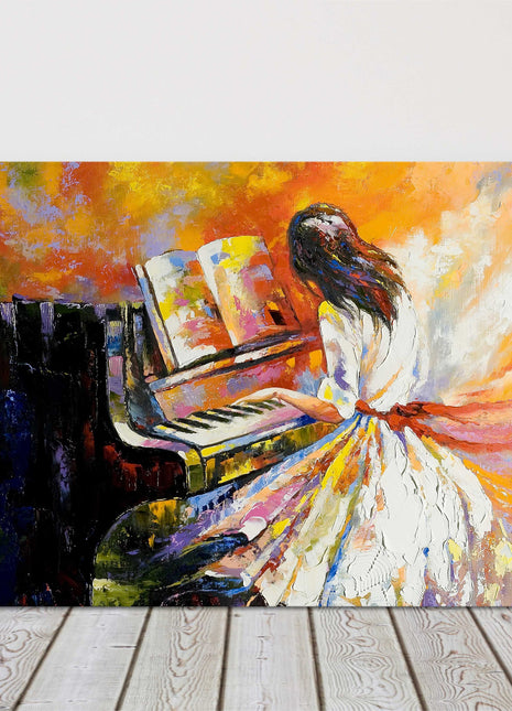 The Girl playing on the Piano, oil painting, printed canvas picture print